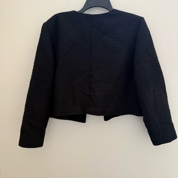 Ann Taylor Petite Black Tweed Cotton Cropped Crew Neck Blazer Suit Jacket - Picture 11 of 12